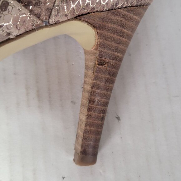 Ann Taylor Loft Snake Print Peep Toe Lace-Up Leather Heeled Sandals Womens 8M - Picture 9 of 9